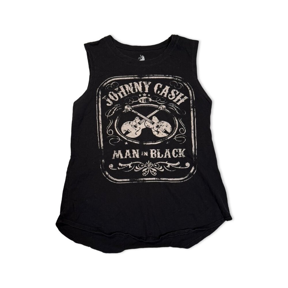 Black Johnny Cash Tank Top - Man in Black Faded Graphic Tee - Size XS